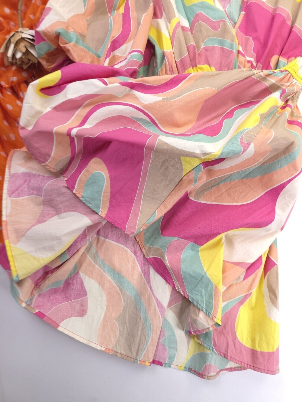 Sincerely Jules Colorful Swirl V-Neck Puff Sleeve Dress S - Picture 7 of 14